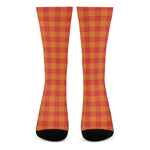 Orange Buffalo Check Pattern Print Crew Socks