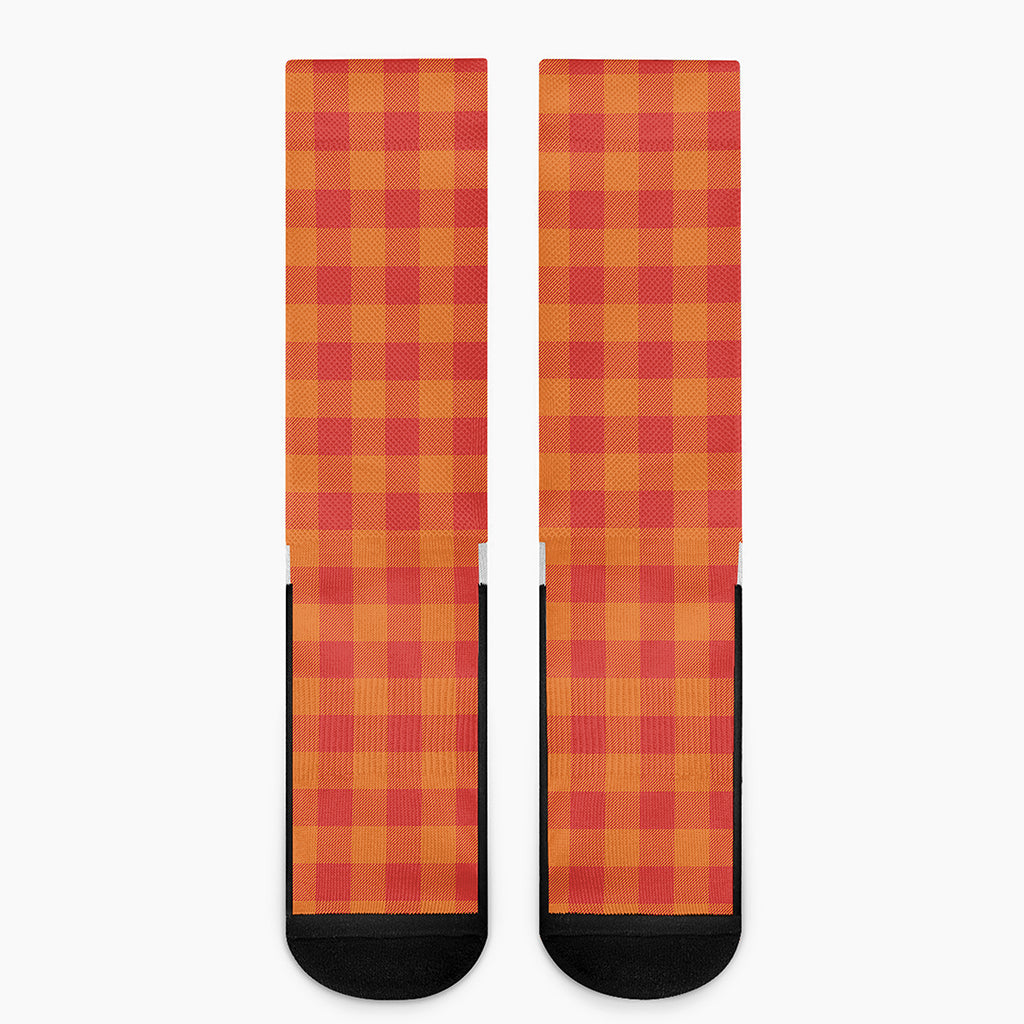 Orange Buffalo Check Pattern Print Crew Socks