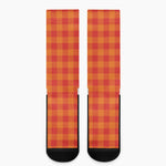 Orange Buffalo Check Pattern Print Crew Socks