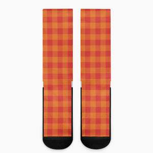 Orange Buffalo Check Pattern Print Crew Socks