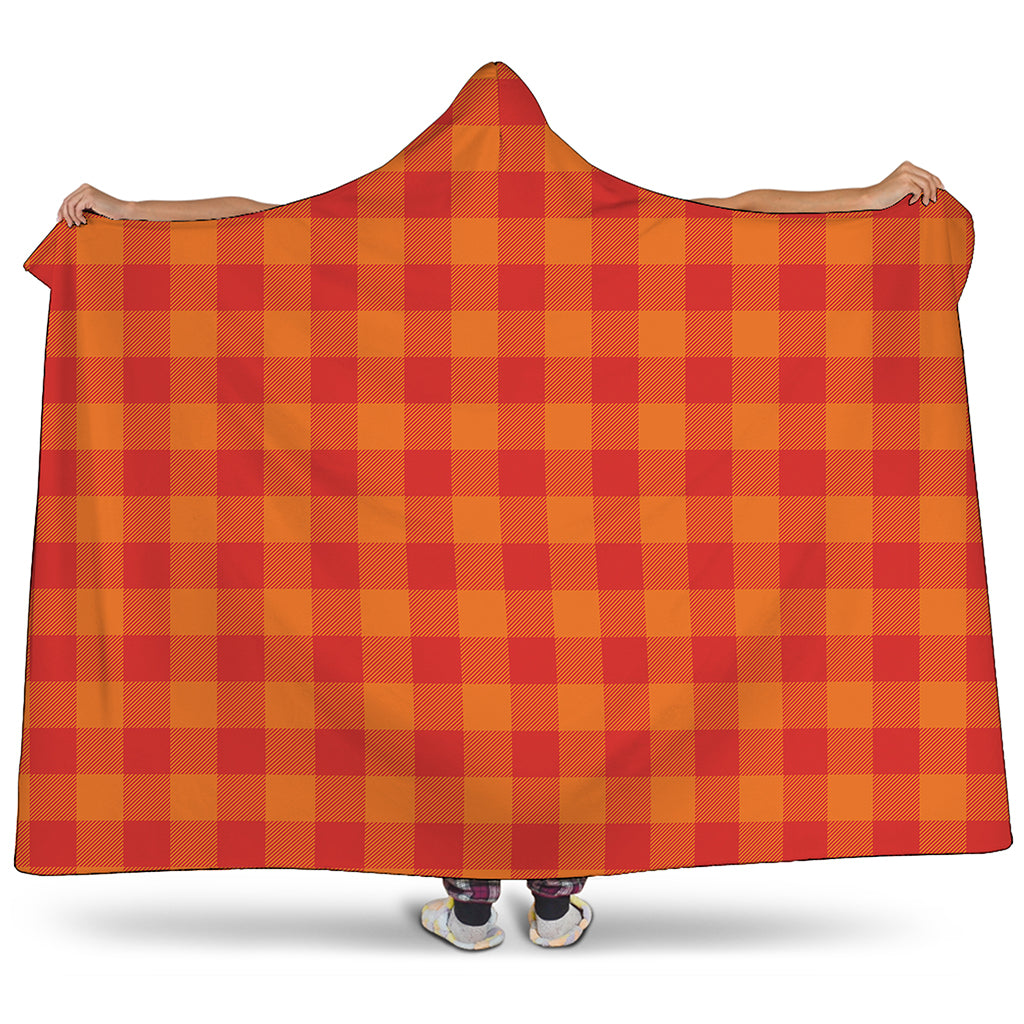Orange Buffalo Check Pattern Print Hooded Blanket