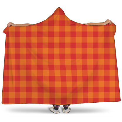 Orange Buffalo Check Pattern Print Hooded Blanket