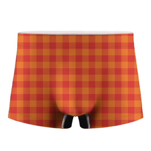 Orange Buffalo Check Pattern Print Men's Boxer Briefs