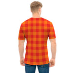 Orange Buffalo Check Pattern Print Men's T-Shirt