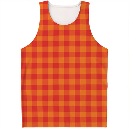Orange Buffalo Check Pattern Print Men's Tank Top
