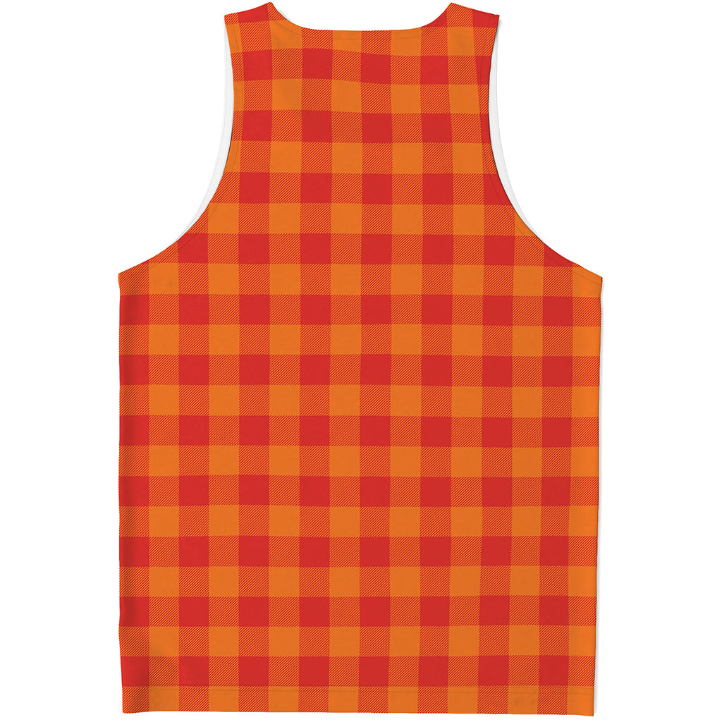 Orange Buffalo Check Pattern Print Men's Tank Top