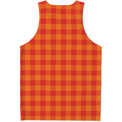 Orange Buffalo Check Pattern Print Men's Tank Top