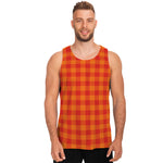 Orange Buffalo Check Pattern Print Men's Tank Top