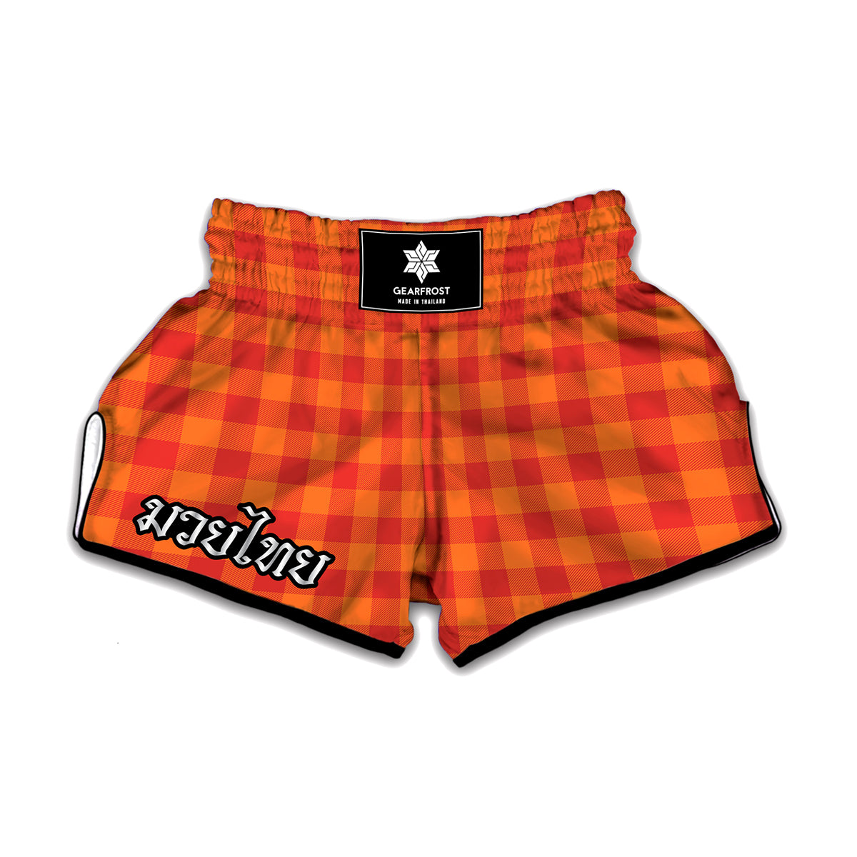 Orange Buffalo Check Pattern Print Muay Thai Boxing Shorts