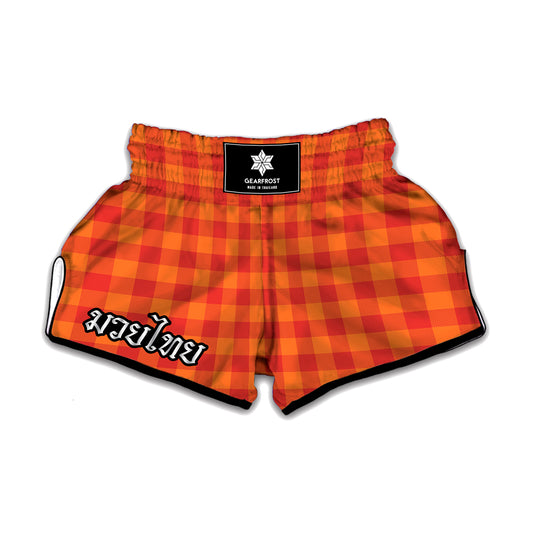 Orange Buffalo Check Pattern Print Muay Thai Boxing Shorts