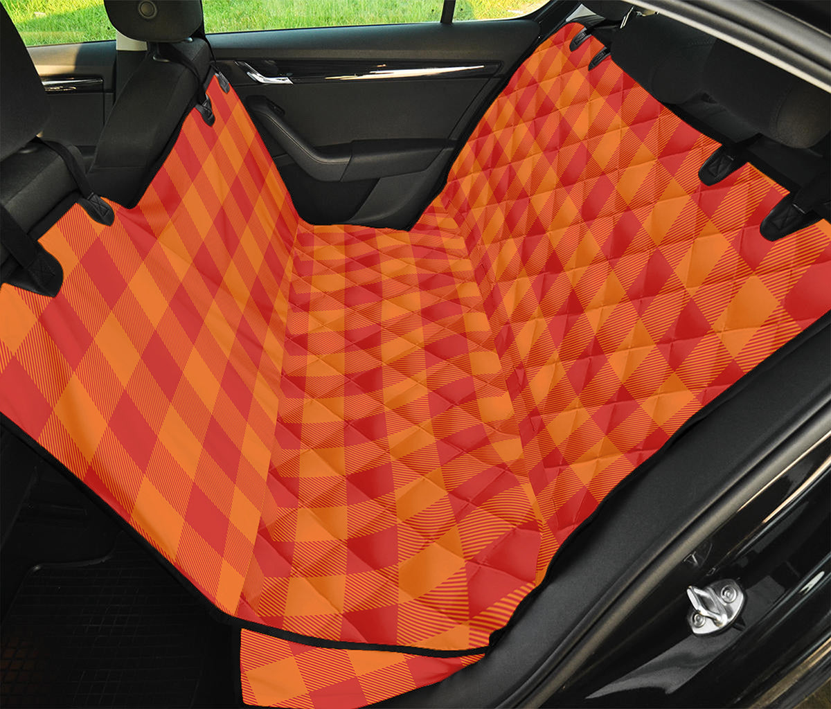 Orange Buffalo Check Pattern Print Pet Car Back Seat Cover