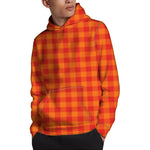Orange Buffalo Check Pattern Print Pullover Hoodie