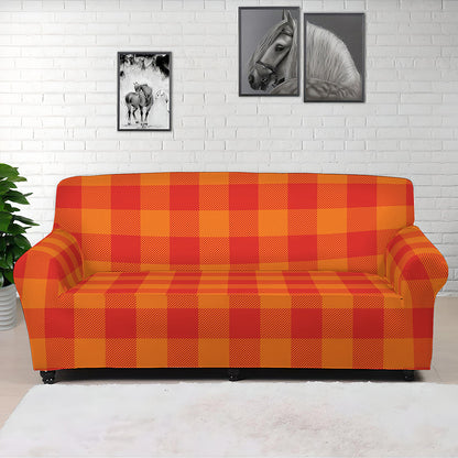 Orange Buffalo Check Pattern Print Sofa Cover