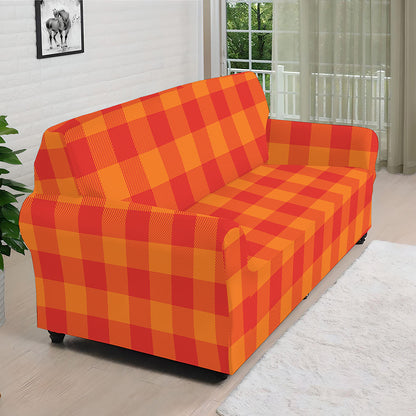 Orange Buffalo Check Pattern Print Sofa Cover