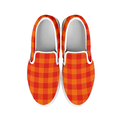 Orange Buffalo Check Pattern Print White Slip On Shoes