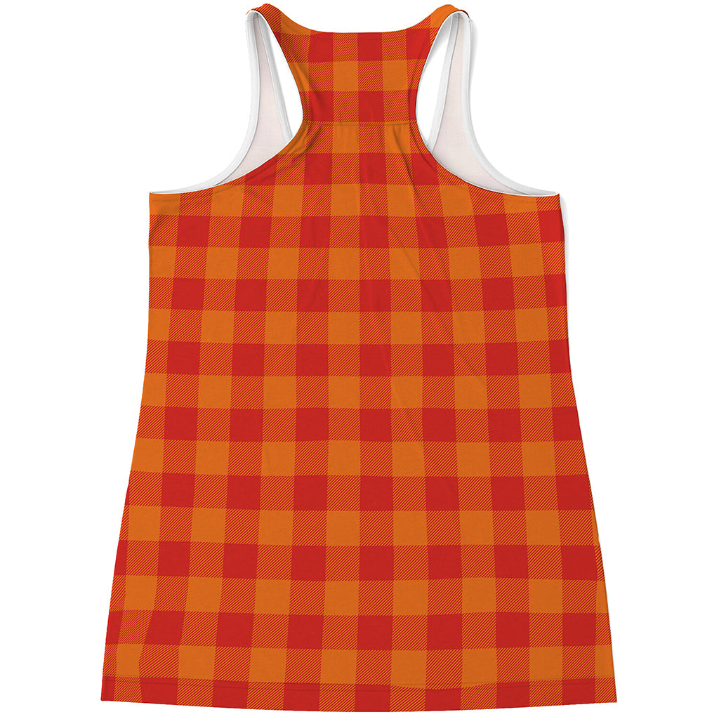 Orange Buffalo Check Pattern Print Women's Racerback Tank Top