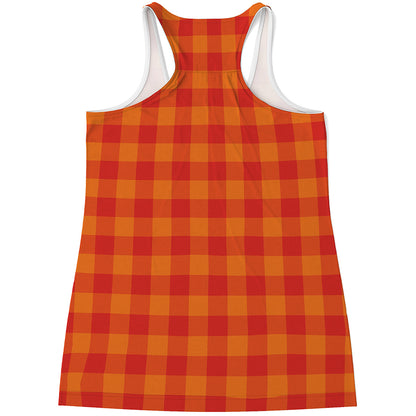 Orange Buffalo Check Pattern Print Women's Racerback Tank Top