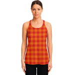 Orange Buffalo Check Pattern Print Women's Racerback Tank Top