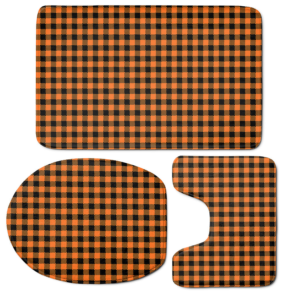 Orange Buffalo Plaid Print 3 Piece Bath Mat Set