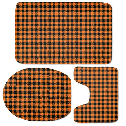 Orange Buffalo Plaid Print 3 Piece Bath Mat Set