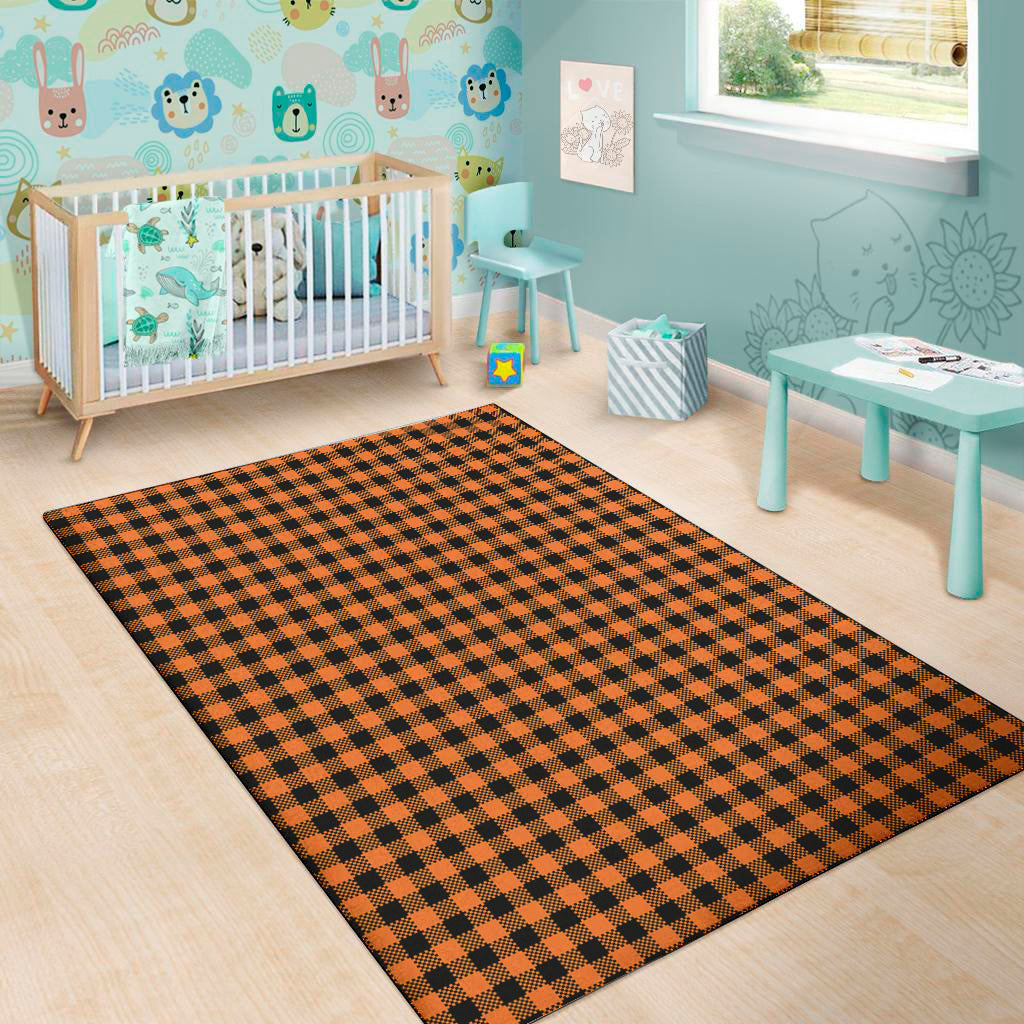 Orange Buffalo Plaid Print Area Rug