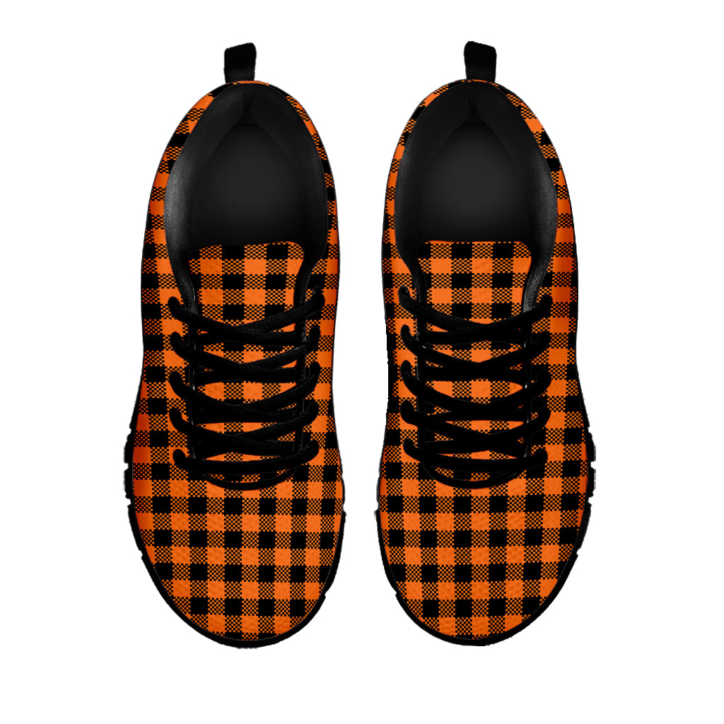 Orange Buffalo Plaid Print Black Sneakers