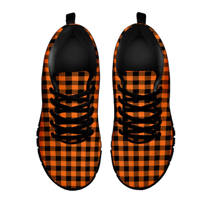 Orange Buffalo Plaid Print Black Sneakers