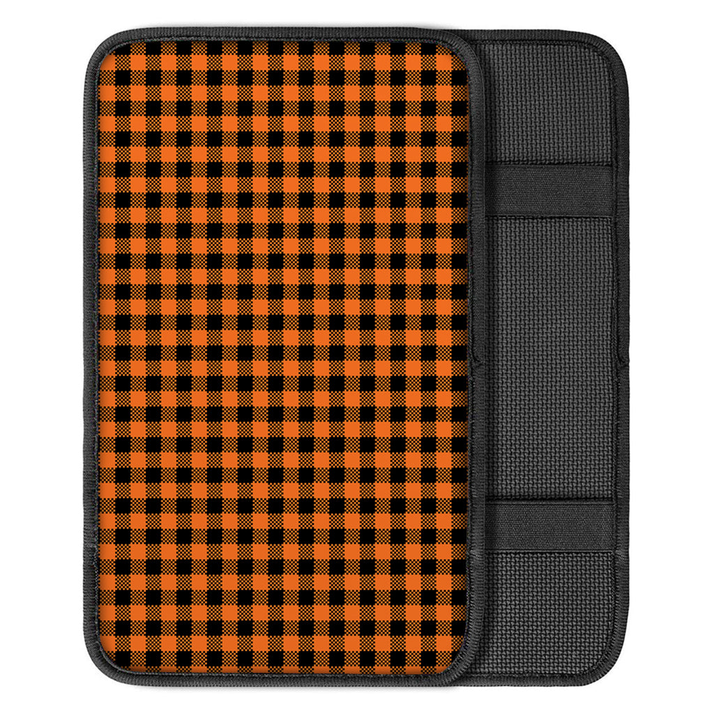 Orange Buffalo Plaid Print Car Center Console Cover