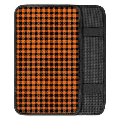 Orange Buffalo Plaid Print Car Center Console Cover
