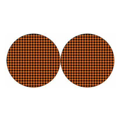 Orange Buffalo Plaid Print Car Coasters