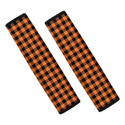 Orange Buffalo Plaid Print Car Seat Belt Covers