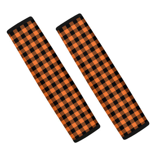 Orange Buffalo Plaid Print Car Seat Belt Covers
