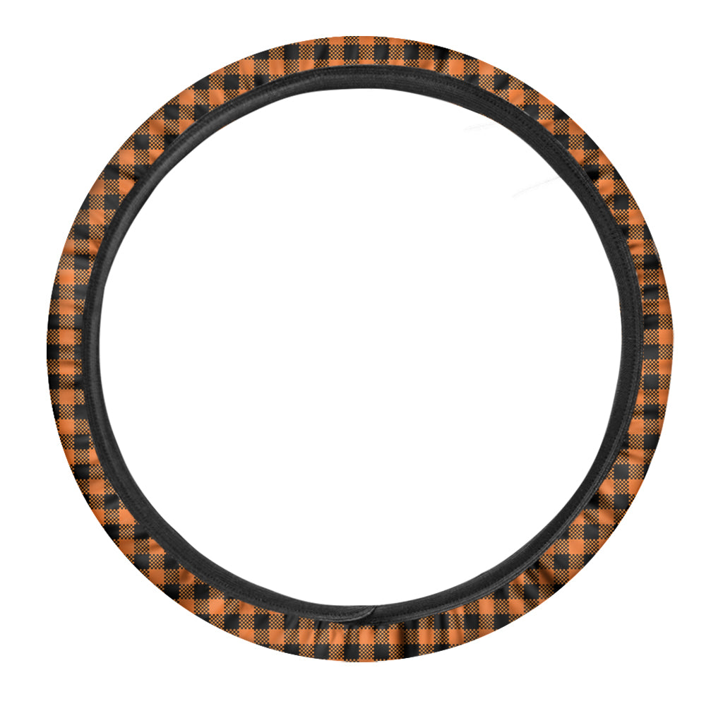 Orange Buffalo Plaid Print Car Steering Wheel Cover