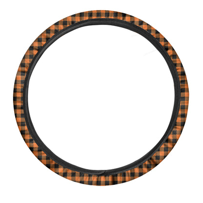 Orange Buffalo Plaid Print Car Steering Wheel Cover