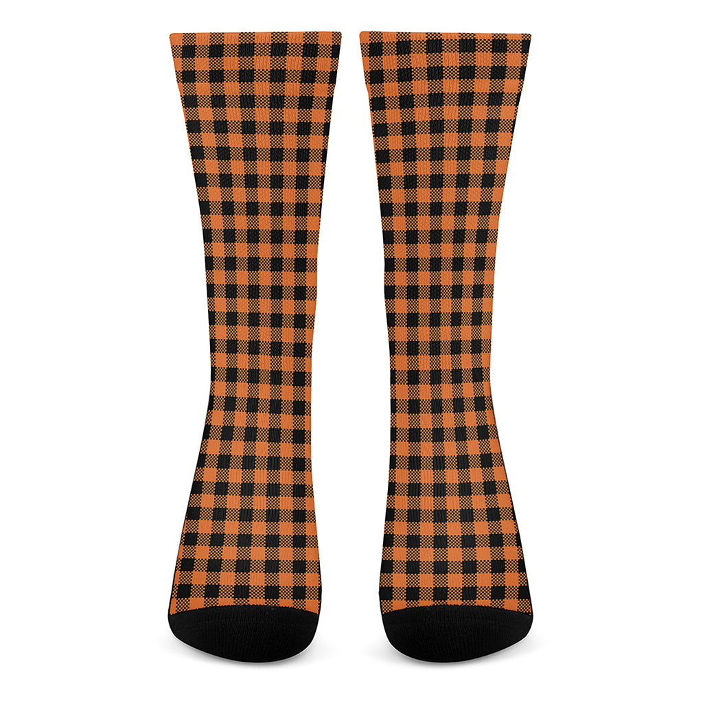 Orange Buffalo Plaid Print Crew Socks