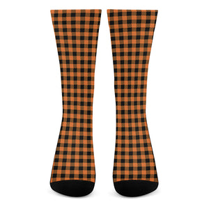 Orange Buffalo Plaid Print Crew Socks