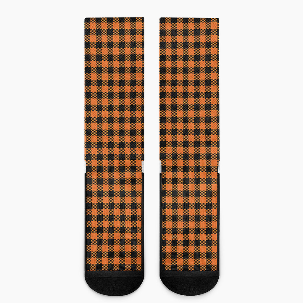 Orange Buffalo Plaid Print Crew Socks