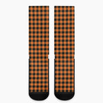 Orange Buffalo Plaid Print Crew Socks