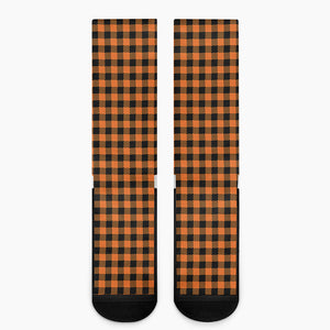 Orange Buffalo Plaid Print Crew Socks