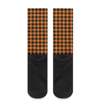 Orange Buffalo Plaid Print Crew Socks