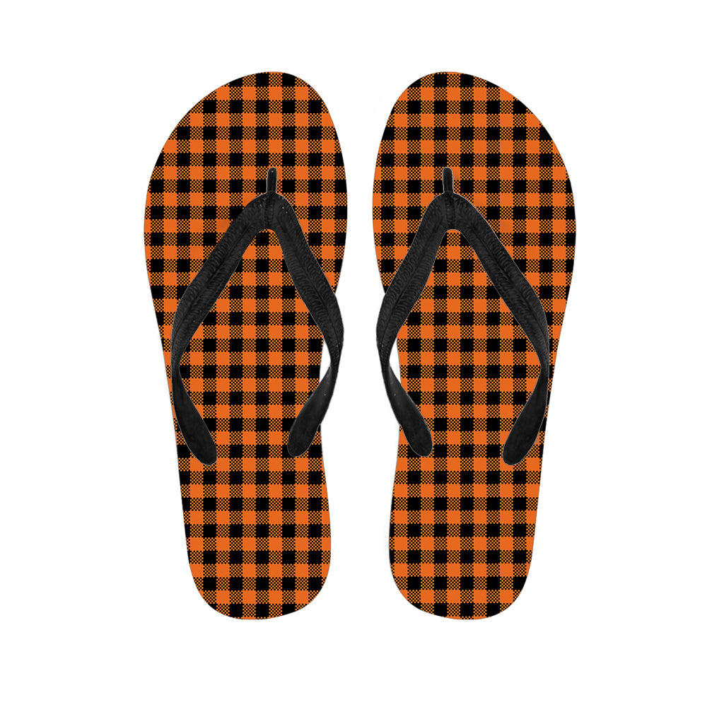 Orange Buffalo Plaid Print Flip Flops