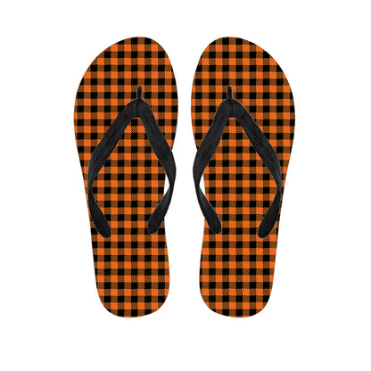 Orange Buffalo Plaid Print Flip Flops