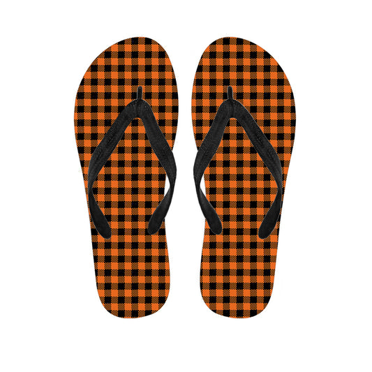 Orange Buffalo Plaid Print Flip Flops