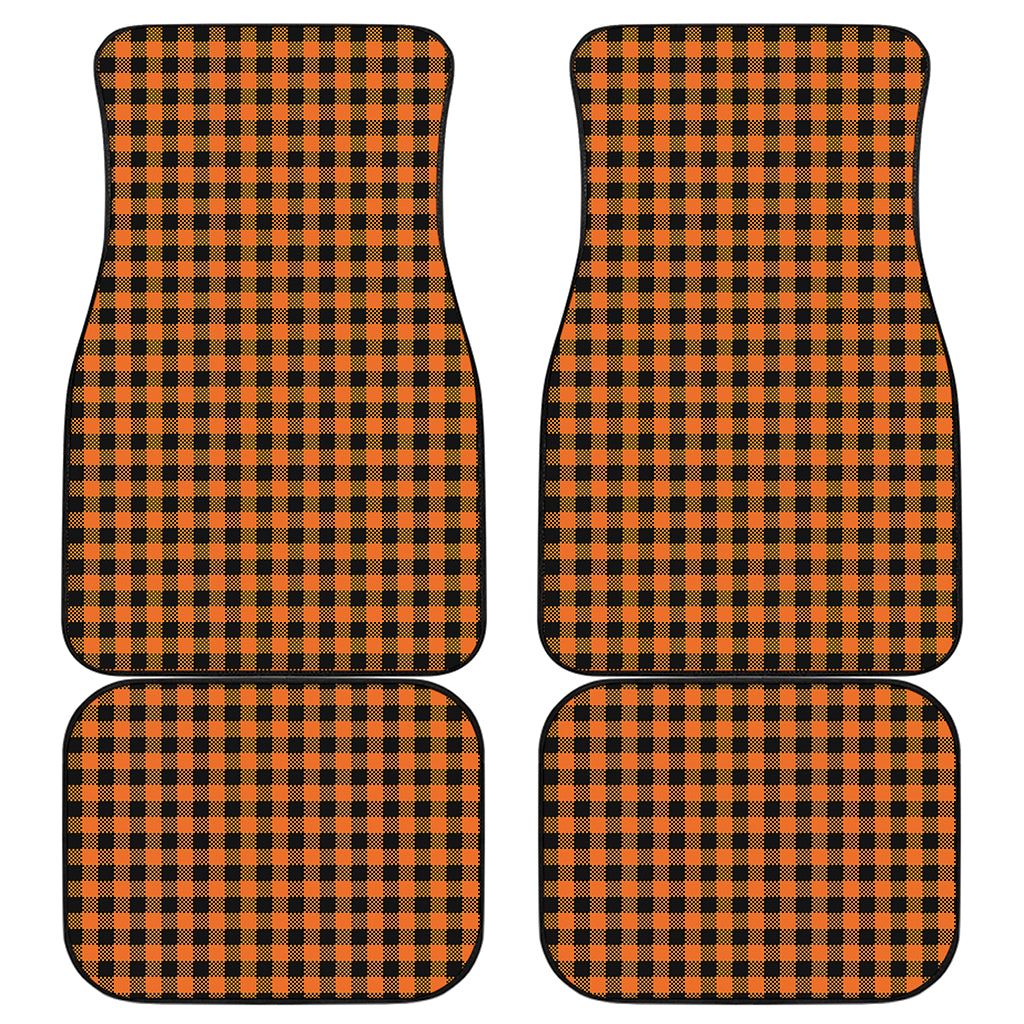 Orange Buffalo Plaid Print Front and Back Car Floor Mats