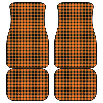 Orange Buffalo Plaid Print Front and Back Car Floor Mats