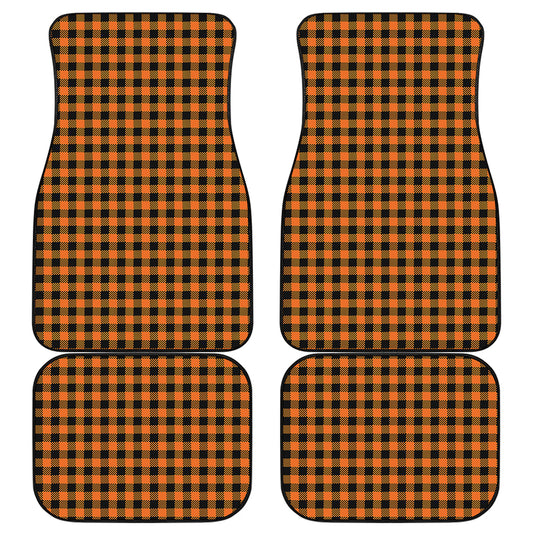 Orange Buffalo Plaid Print Front and Back Car Floor Mats