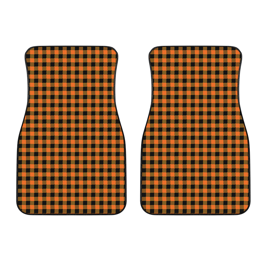 Orange Buffalo Plaid Print Front Car Floor Mats