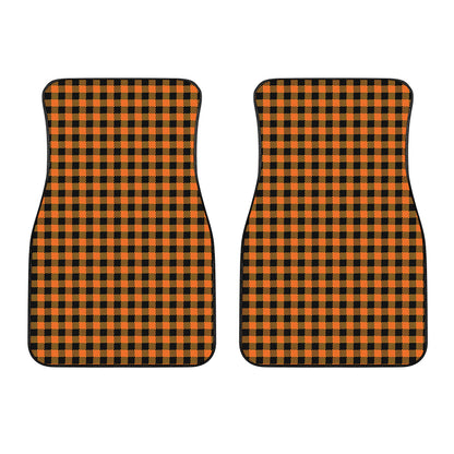 Orange Buffalo Plaid Print Front Car Floor Mats