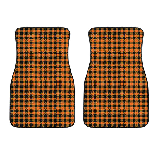 Orange Buffalo Plaid Print Front Car Floor Mats