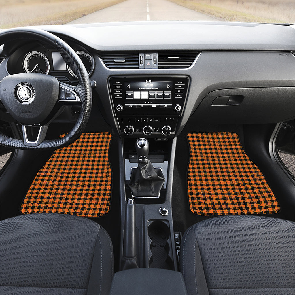 Orange Buffalo Plaid Print Front Car Floor Mats